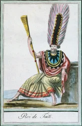 Tahitin kuningas, Society Islands, värikaiverrus Labroussen piirroksesta (aktiivinen 1796) Jacques Grasset de Saint-Sauveurin (1757-1810) Encyclopedie des Voyagesista