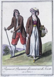Triesten talonpoika ja talonpoika, Italia, Grasset St Sauveurin, Pariisin "" Encyclopedia of Travels" -julkaisussa