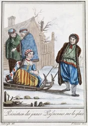 Nuorten venäläisten virkistys kelkkailussa (venäläiset) - Grasset Saint Sauveurin "" Encyclopedia of Travels" -julkaisussa, toim. Pariisi 1796