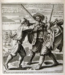 1600-luvun kaiverrettu kuvitus sananlaskujen kokoelmasta. Pariisi 1657-1663. Tekijä Jacques Lagniet (1620-1675). Ranskalainen kaivertaja. Häneltä on peräisin monia yhteiskuntakriittisiä kaiverruksia ja pilakuvia, kuten hänen toisinaan groteskit ja fantasti