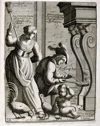 1600-luvun kaiverrettu kuvitus sananlaskujen kokoelmasta. Pariisi 1657-1663. Tekijä Jacques Lagniet (1620-1675). Ranskalainen kaivertaja. Häneltä on peräisin monia yhteiskuntakriittisiä kaiverruksia ja pilakuvia, kuten hänen toisinaan groteskit ja fantasti