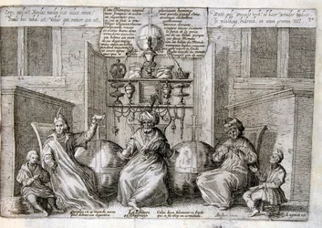 1600-luvun kaiverrettu kuvitus sananlaskujen kokoelmasta. Pariisi 1657-1663. Tekijä Jacques Lagniet (1620-1675). Ranskalainen kaivertaja. Häneltä on peräisin monia yhteiskuntakriittisiä kaiverruksia ja pilakuvia, kuten hänen toisinaan groteskit ja fantasti