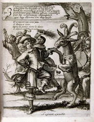 1600-luvun kaiverrettu kuvitus sananlaskujen kokoelmasta. Pariisi 1657-1663. Tekijä Jacques Lagniet (1620-1675). Ranskalainen kaivertaja. Häneltä on peräisin monia yhteiskuntakriittisiä kaiverruksia ja pilakuvia, kuten hänen toisinaan groteskit ja fantasti
