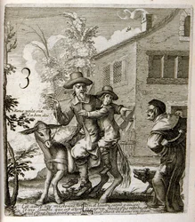 Kuvitus Jean de La Fontainen saduista (kaiverrus).