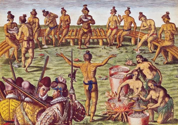 Kuinka Floridan asukkaat tekivät päätöksiä tärkeissä asioissa, Theodore de Bryn (1528-88) 1563 kaivertamasta Brevis Narratiosta.