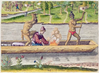 Ranskalaisen murha, teoksesta "Brevis Narratio..", kaivertanut Theodore de Bry (1528-98), julkaistu Frankfurtissa, 1591