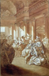 "Hän palauttaa sinut puhtaana ja siveänä miehellesi", kohtaus Pierre-Augustin Caron de Beaumarchaisin (1732-99) 1785 Figaron häät IV näytöksestä