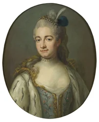 Kreivitär Hedwig Catharina von Fersen, s. Hedwig Catherine de La Gardie - Muotokuva kreivitär Hedwig Catharina de la Gardiesta (1695-1745), s. Lillie, kirjoittanut Bjoerk, Jakob (1726-1793). Öljy kankaalle. Mitat: 68 x 55 cm. Tukholman kansallismuseo