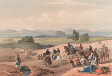The Approach to the Fortress of Kwettah [sic], n.1839 (litografia, sävytetty)
