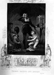 Prinssi Arthur ja Hubert, William Shakespearen (1564-1616) teoksessa King John, J. Rogersin kaiverrus (kaiverrus)