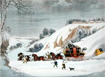 Posti syvässä lumessa, kaiverrettu George Hunt (väri litho)