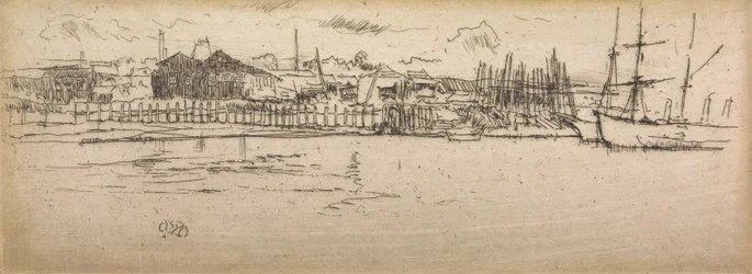 Dry-Dock, Southampton, kahdentoista etsauksen sarjasta The Naval Review, 1887