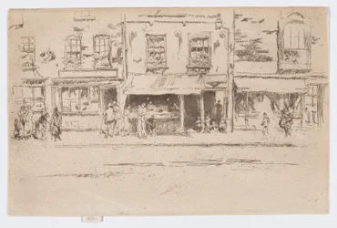 Fish Shop, Chelsea, n.1884-86 (etsaus; tussi paperille).