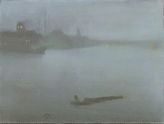 Thames - Nokturne sinisenä ja hopeana, n. 1872/8 (öljy kankaalle)