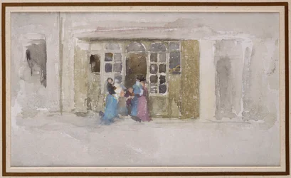 Naiset ja lapset kaupan ovella, n. 1888