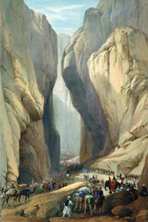 Brittiarmeija saapui Bolanin solaan Dadurista, ensimmäinen englantilais-afganistanilainen sota, 1838-1842
