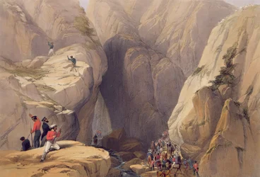 Sisäänkäynti Kojakin solaan Parishista, kirjasta "Sketches in Afghanistan", kaiverrus Charles Haghe (1810-88) ja Louis Haghe (1806-85), julkaisija Henry Graves, 1842