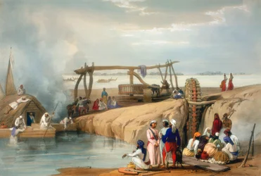 Persialainen pyörä nostaa vettä Sutlej-joesta, Punjab, 1842