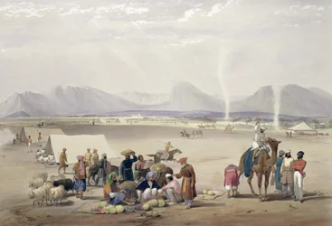 Candaharin kaupunki, teoksesta "Sketches in Afghaunistan", kaiverrettu Charles Haghe (1810-88) ja Louis Haghe (1806-85), julkaissut Henry Graves, 1842.