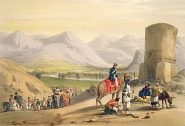 Maidanin laakso teoksesta "Sketches in Afghaunistan", kaiverrettu Charles Haghe (1810-88) ja Louis Haghe (1806-85), julkaisija Henry Graves, 1842