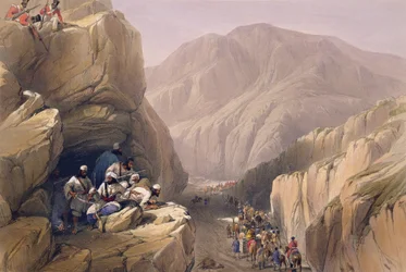 Siri-Khajoorin villi sola julkaisusta "Sketches in Afghanistan", kaiverrettu Charles Haghe (1810-88) ja Louis Haghe (1806-85), julkaisija Henry Graves, 1842