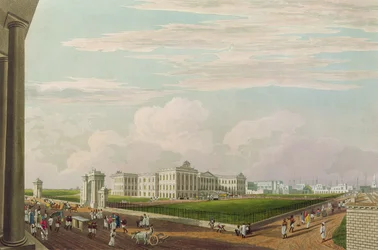 Näkymä hallitustalosta, Kalkutta, 1826, kaiverrus Robert Havell Nuorempi (1793-1878) (akvatinta)