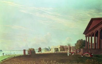Barrackpore House, Kalkutta, kaiverrus Robert Havell, pubi. 1824 (kaiverrus)