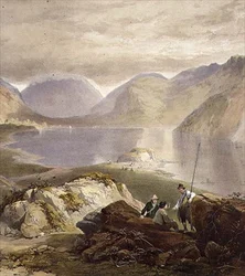 Jätevesi, yksityiskohta kalastajista, Englannin järvialueelta, 1853 (97210:n yksityiskohta)