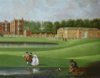 Näkymä Temple Newsam Houseen, yksityiskohta tallirakennuksesta, noin 1750 (öljy kankaalle) (ks. myös 128852).