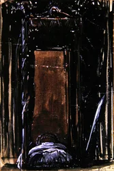 Sänky, n. 1909 (muste ja guassi paperille)