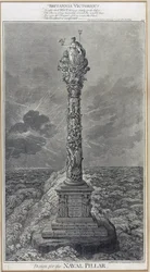 James Gillrayn (1757-1815) suunnittelema merivoimien pylväs "Britannia Victorious" Etsaus vuodelta 1800.