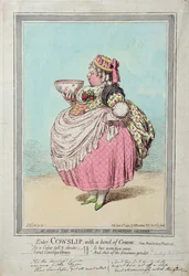 Enter Cowslip, kulhollinen kermaa, julkaissut Hannah Humphrey vuonna 1795 (käsinvärinen etsaus)