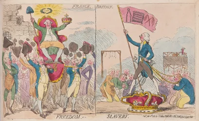 Ranska Vapaus, Britannia Orjuus, pub. 1789 (käsinvärinen kaiverrus)