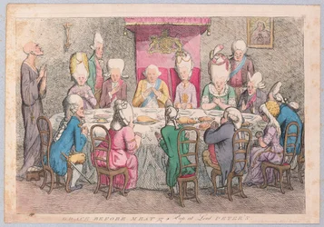 Armo ennen lihaa tai kurkistus Lord Petersiin, pub. 1779 (käsin väritetty kaiverrus).
