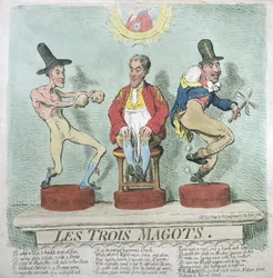 Les Trois Magots, Hannah Humphreyn vuonna 1791 julkaisema (käsinvärinen etsaus)