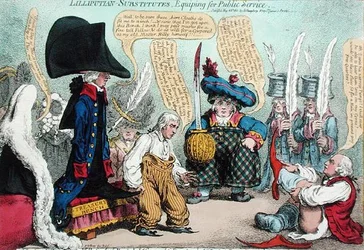 Lilliputian-Substitutes, Equipping for Public Service, julkaissut Hannah Humphrey vuonna 1801 (käsinvärinen etsaus)