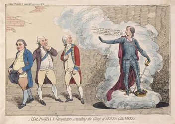 Malagrida & Conspirators, konsultoi Ghost of Oliver Cromwellia, pubi. 1782 (käsinvärinen kaiverrus)