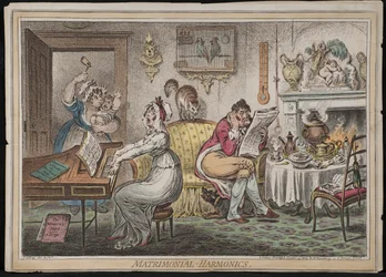 Matrimonial Harmonics, julkaisija Hannah Humphrey, 1805 (käsinvärinen etsaus)