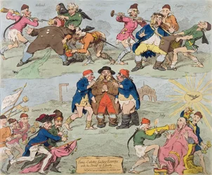 Sans-Culottes Feeding Europe with the Bread of Liberty, julkaissut Hannah Humphrey vuonna 1793 (käsinvärinen etsaus)
