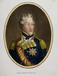 Sir Sidney Smith (1764-1840), julkaissut Hannah Humphrey vuonna 1799 (käsinvärinen etsaus akvatintalla)