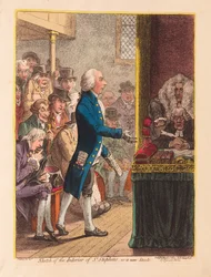 Luonnos St Stephensin sisätiloista, sellaisena kuin se nyt on, pub. 1802 (käsin väritetty kaiverrus).