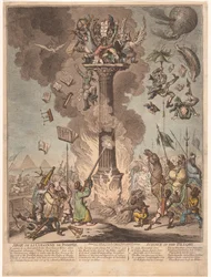 Sarjakuva Ranskan Egyptin tutkimusmatkasta, 1799 Siege de la Colonne de Pompee / Tiede pillerissä (otsikko esineessä)