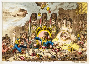 The Hand-Writing upon the Wall, pub. 1803 (käsin väritetty kaiverrus)