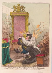 New Speaker, (eli Law-Chick) Hawksin ja Buzzardsin välillä, pub. 1800 (käsin väritetty kaiverrus)