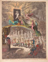 Titianus Redivivus tai Seitsemän viisasta neuvomassa uutta Venetian Oraclea, kohtausta Academic Grove No.1, pubissa. 1797 (käsinvärinen kaiverrus)