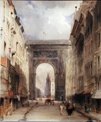 Rue Vivienne ja Porte St. Denis, Pariisi, noin 1830 (vesiväri paperille).