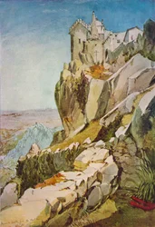 Luonnos Portugalissa, maurilainen linna Penhalta nähtynä, maurilainen linna, Mafra, 1837