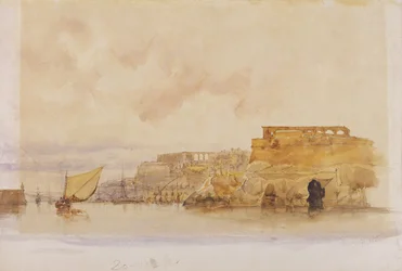 Näkymä Valletta, Malta (akvarelli, rungon väri grafiitin päällä paperille)
