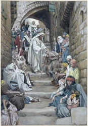 Kylissä sairaita tuotiin hänen luokseen, kuvitus teokseen The Life of Christ, n. 1886-1894 (wc ja guassi pahville)
