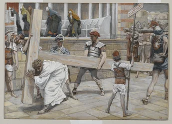 Jeesus kantaa ristiä, kuvitus teoksesta Herramme Jeesuksen Kristuksen elämä, 1886-94 (wc grafiitin päällä paperilla)